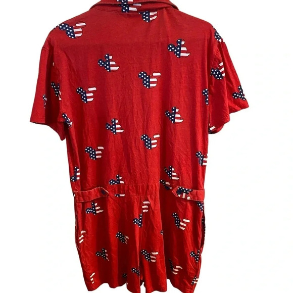 Disney utility red white blu cotton mickey mouse shorts romper jumpsuit vacation - Picture 4 of 6